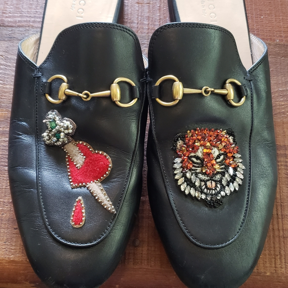 Gucci Princetown Black Leather Mules with Horsebit Detail